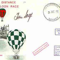 Great Britain 1972 First Long Distance Hot Air Balloon Race cover (illustrated) with G-AZVT 'Jules Verne' cachet signed by pilot Tom Sage