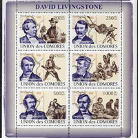 Comoro Islands 2009 David Livingstone perf sheetlet containing 6 values unmounted mint, Michel 2023-28