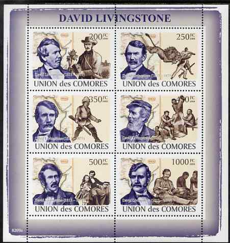 Comoro Islands 2009 David Livingstone perf sheetlet containing 6 values unmounted mint, Michel 2023-28