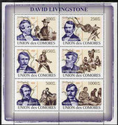 Comoro Islands 2009 David Livingstone perf sheetlet containing 6 values unmounted mint, Michel 2023-28