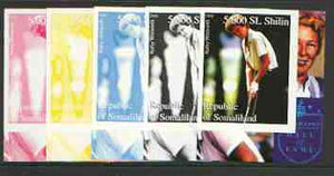 Somaliland 2000 Kuthy Whitworth (From Women Golfers sheetlet) the set of 5 imperf progressive proofs comprising the four individual colours plus all 4-colour composite