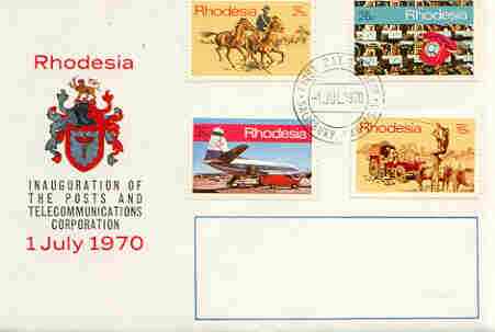 Rhodesia 1970 Inauguration of Posts & Telecommunications Corp set of 4 on illustrated cover with first day cancel, SG 453-56