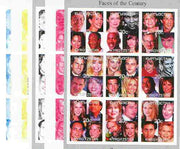 Kyrgyzstan 1999 Faces of the 20th Century Culture sheetlet containing complete set of 9 values (Sinatra, Bill Gates, M Ali, etc) the set of 5 imperf progressive proofs comprising the 4 individual colours plus all 4-colour composite