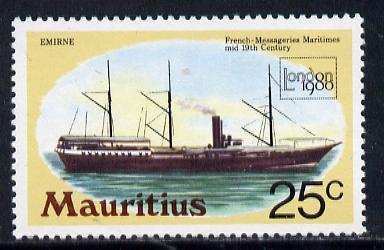 Mauritius 1980 Mail Ship 'London 1980' 25c with wmk sideways inverted unmounted mint (SG 592Ei)