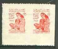 Egypt 1958 Anti TB label unmounted mint showing Mother & Child in red only, horiz pair with vert roulettes omitted (unlisted by Feltus)