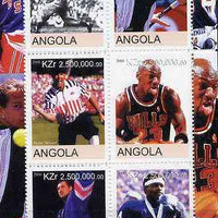 Angola 2000 Sports Legends perf sheetlet containing 6 values (Steffi Graf, M Jordan, Joe DiMaggio, W Paxton, W Gretsky & P Stewart) unmounted mint