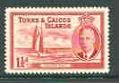 Turks & Caicos Islands 1950 KG6 Caicos Mail (Yacht) 1.5d deep carmine unmounted mint, SG 223*