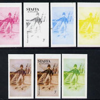 Staffa 1977 Sailor's' Uniforms 3p (Post Captain 1829) set of 7 imperf progressive colour proofs comprising the 4 individual colours plus 2, 3 and all 4-colour composites unmounted mint