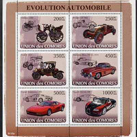 Comoro Islands 2009 Evolution of the Car perf sheetlet containing 6 values unmounted mint, Michel 1831-36