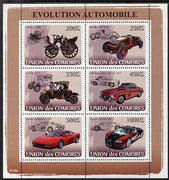 Comoro Islands 2009 Evolution of the Car perf sheetlet containing 6 values unmounted mint, Michel 1831-36