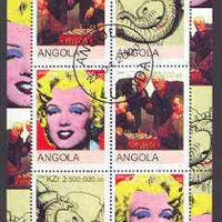 Angola 2000 Art Legacy of the Past perf sheetlet containing 6 values (Chess x 2, Marilyn x 2 & Jumbo x 2) fine cto used