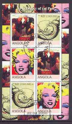 Angola 2000 Art Legacy of the Past perf sheetlet containing 6 values (Chess x 2, Marilyn x 2 & Jumbo x 2) fine cto used