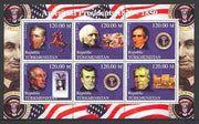 Turkmenistan 2000 US Presidents #05 perf sheet of 6 unmounted mint, containing Jackson, Buren, Harrison, Tyler, Polk & Taylor, background shows Horses & Militaria