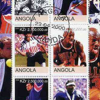 Angola 2000 Sports Legends perf sheetlet containing 6 values (Steffi Graf, M Jordan, Joe DiMaggio, W Paxton, W Gretsky & P Stewart) fine cto used