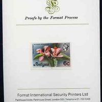 Antigua 1976 Orchid Tree 6c (with imprint) imperf proof mounted on Format International proof card (as SG 475B)