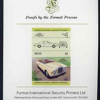 Nevis 1985 $3 Rolls Royce Corniche (1971) imperf se-tenant proof pair mounted on Format International proof card (as SG 263a)