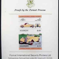 St Vincent 1983 $1.50 Citroen Tourer (1937) imperf se-tenant proof pair mounted on Format International proof card (as SG 731a)