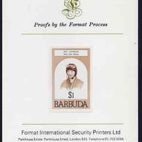 Barbuda 1981 Amy Johnson $1 imperf proof mounted on Format International proof card (as SG 548)