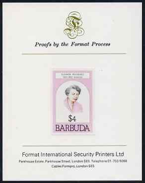 Barbuda 1981 Eleanor Roosevelt $4 imperf proof mounted on Format International proof card (as SG 549)