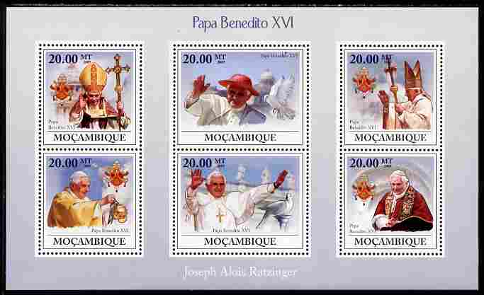 Mozambique 2009 Pope Benedict XVI perf sheetlet containing 6 vaues unmounted mint