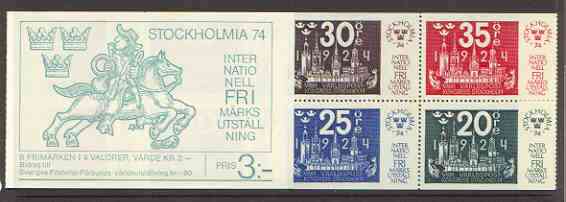 Sweden 1974 'Stockholmia 74' Stamp Exhibition 3k booklet complete and very fine, SG SB291