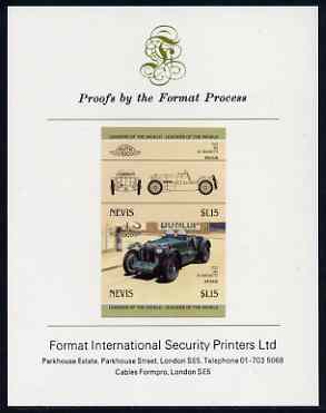 Nevis 1985 $1.15 MG K3 Magnette (1933) imperf se-tenant proof pair mounted on Format International proof card (as SG 332a)