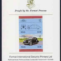 Nevis 1985 $1.50 Lincoln Zephyr (1937) imperf se-tenant proof pair mounted on Format International proof card (as SG 334a)