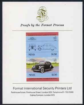 Nevis 1985 $1.50 Lincoln Zephyr (1937) imperf se-tenant proof pair mounted on Format International proof card (as SG 334a)