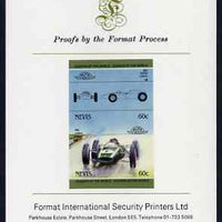 Nevis 1985 60c Cooper Climax (1960) imperf se-tenant proof pair mounted on Format International proof card (as SG 257a)