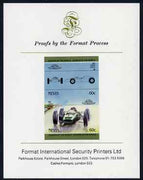 Nevis 1985 60c Cooper Climax (1960) imperf se-tenant proof pair mounted on Format International proof card (as SG 257a)