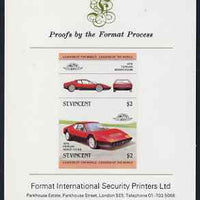 St Vincent 1983 $2 Ferrari Boxer,512BB (1976) imperf se-tenant proof pair mounted on Format International proof card (as SG 737a)