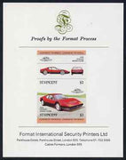 St Vincent 1983 $2 Ferrari Boxer,512BB (1976) imperf se-tenant proof pair mounted on Format International proof card (as SG 737a)