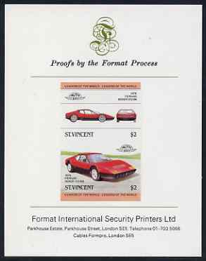 St Vincent 1983 $2 Ferrari Boxer,512BB (1976) imperf se-tenant proof pair mounted on Format International proof card (as SG 737a)