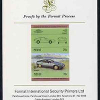 Nevis 1985 75c Porsche (1980) imperf se-tenant proof pair mounted on Format International proof card