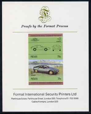 Nevis 1985 75c Porsche (1980) imperf se-tenant proof pair mounted on Format International proof card