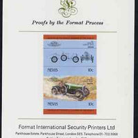 Nevis 1985 10c Sunbeam Coupe (1912) imperf se-tenant proof pair mounted on Format International proof card (as SG 326a)