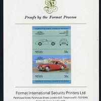 Nevis 1985 35c Cisitalia Coupe (1948) imperf se-tenant proof pair mounted on Format International proof card (as SG 328a)