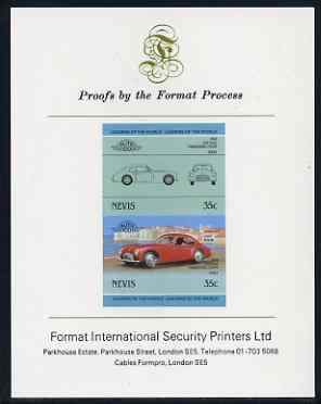 Nevis 1985 35c Cisitalia Coupe (1948) imperf se-tenant proof pair mounted on Format International proof card (as SG 328a)