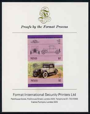 Nevis 1985 $2 Pontiac 2-door (1926) imperf se-tenant proof pair mounted on Format International proof card (as SG 336a)