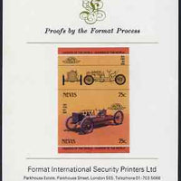 Nevis 1985 75c Ford 999 (1904) imperf se-tenant proof pair mounted on Format International proof card (as SG 259a)