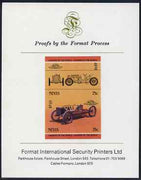 Nevis 1985 75c Ford 999 (1904) imperf se-tenant proof pair mounted on Format International proof card (as SG 259a)