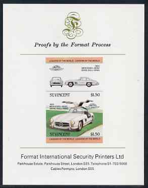 St Vincent 1983 $1.50 Mercedes Benz 300SL (1954) imperf se-tenant proof pair mounted on Format International proof card (as SG 733a)