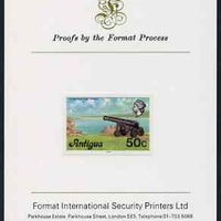 Antigua 1976 Cannon 50c (with imprint) imperf proof mounted on Format International proof card (as SG 481B)