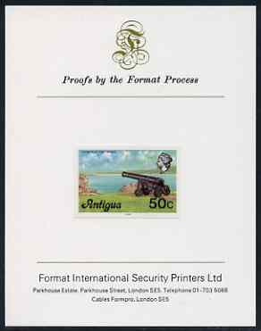 Antigua 1976 Cannon 50c (with imprint) imperf proof mounted on Format International proof card (as SG 481B)