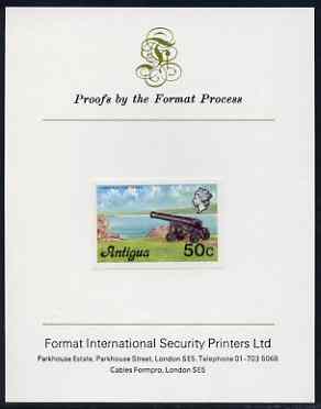 Antigua 1976 Cannon 50c (without imprint) imperf proof mounted on Format International proof card (as SG 481A)