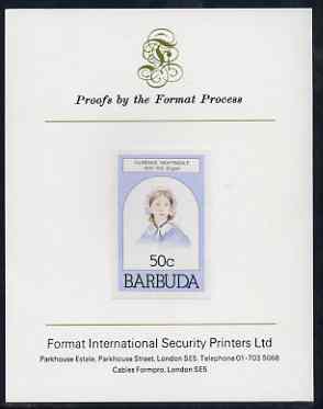 Barbuda 1981 Florence Nightingale 50c imperf proof mounted on Format International proof card (as SG 546)