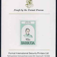 Barbuda 1981 Marie Curie 90c imperf proof mounted on Format International proof card (as SG 547)