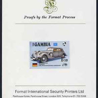 Gambia 1987 Ameripex 10d (1936 Horch 853) imperf proof mounted on Format International proof card, as SG 657