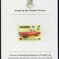 Gambia 1987 Ameripex 1d (1957 Borgward Isabella Coupe) imperf proof mounted on Format International proof card, as SG 652