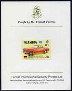 Gambia 1987 Ameripex 1d (1957 Borgward Isabella Coupe) imperf proof mounted on Format International proof card, as SG 652